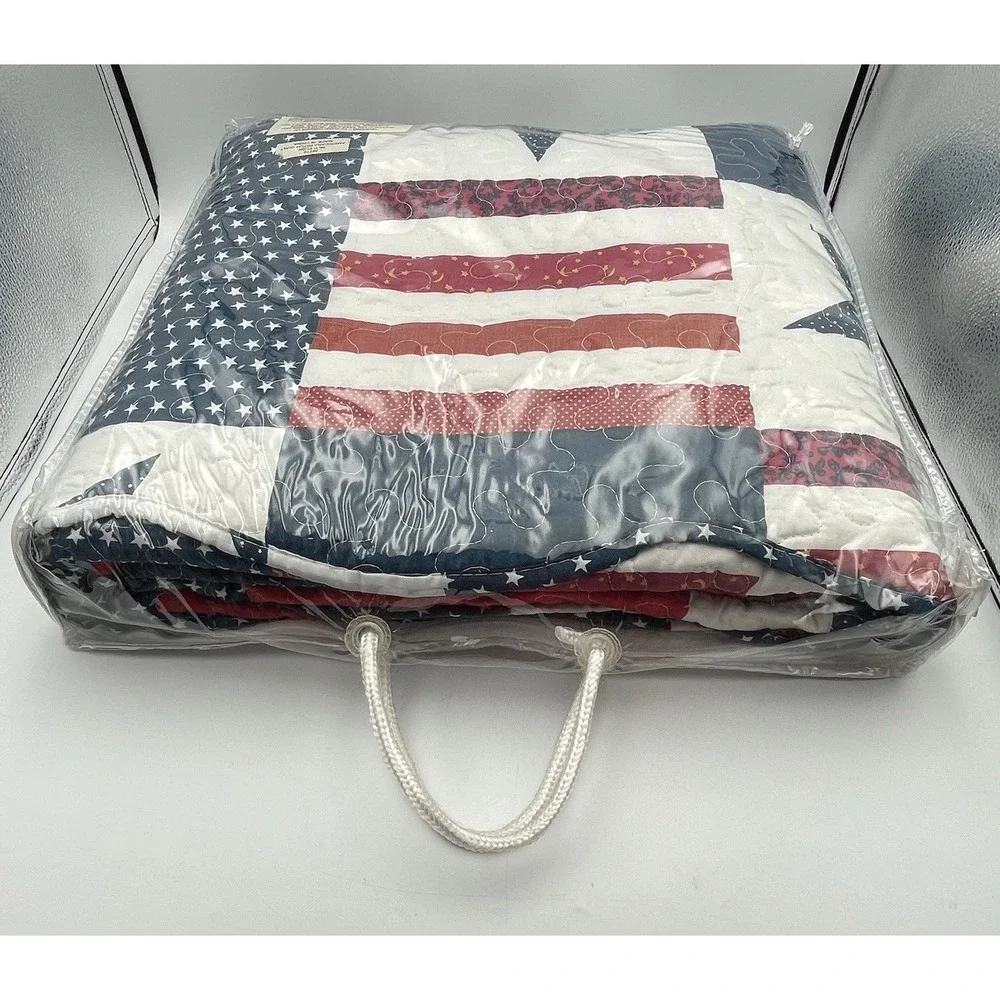 Americana Patch Full Queen Quilt Set 86x86 w/ 2 Shams Patriotic USA NIP